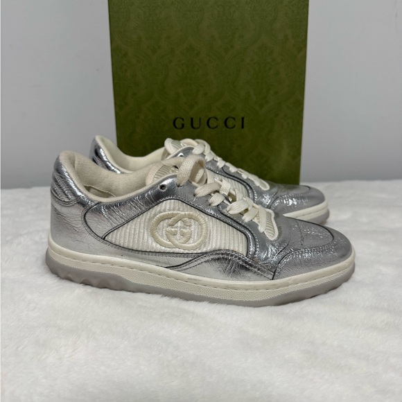 Gucci Shoes - Gucci Metallic Silver Sneakers